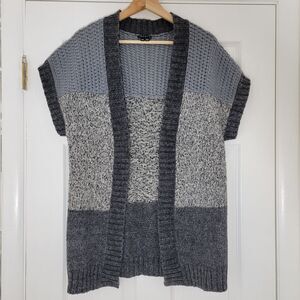 THEORY Long Sweater Vest Grey Textured Crochet Knit‎ Alpaca Merino Wool Blend M